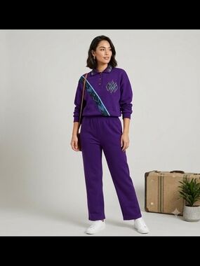 Vintage 80s 90s Graff Californiawear Purple Tracksuit Pants Sweatshirt Set L / 1